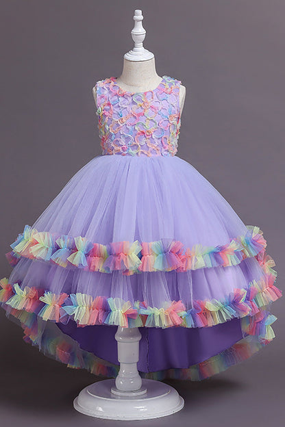 Pink High Low Boat Neck Flower Girl Dress