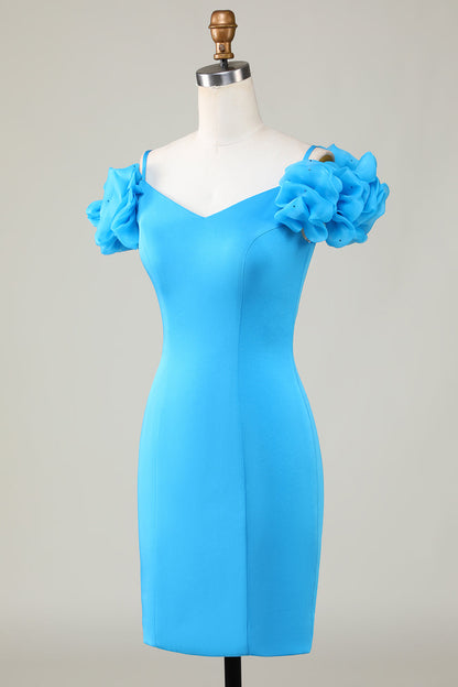 Bodycon Off the Shoulder Blue Short Homecoming Dress with Ruffles