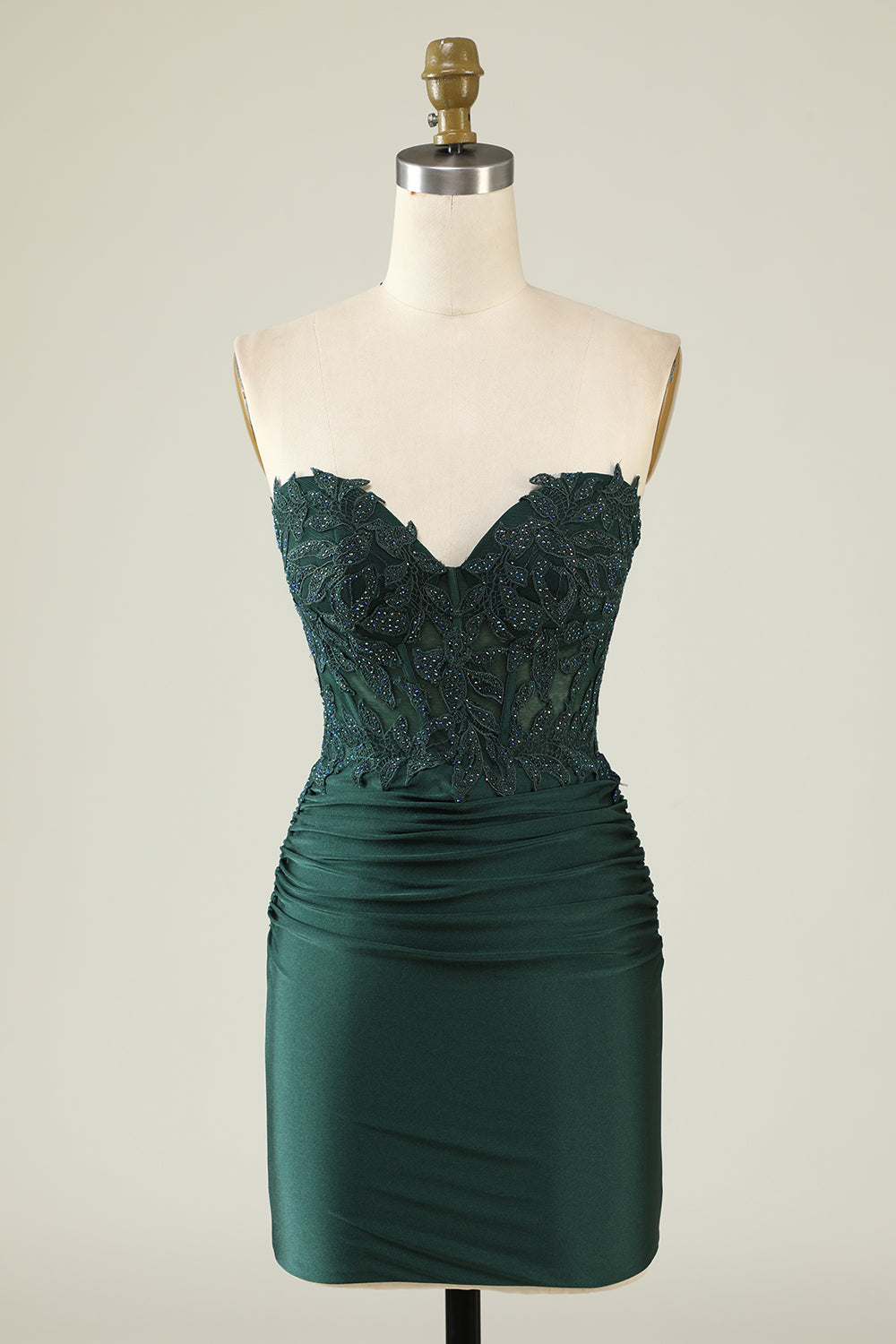 Trendy Strapless Dark Green Short Homecoming Dress with Beading