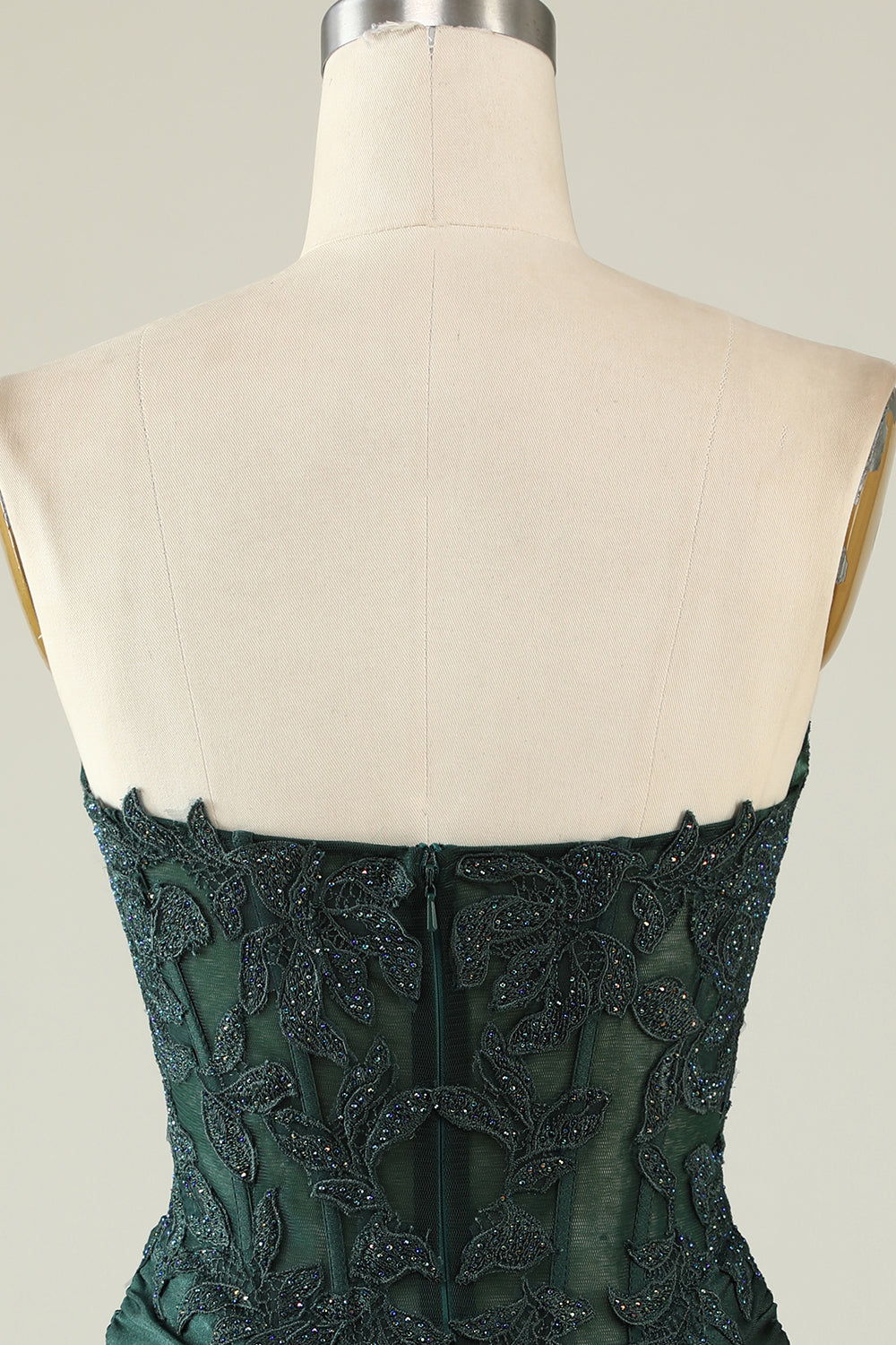 Strapless Dark Green Short Cocktail Dress with Beading