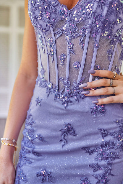 Sparkly Purple Corset Homecoming Dress with Appliques