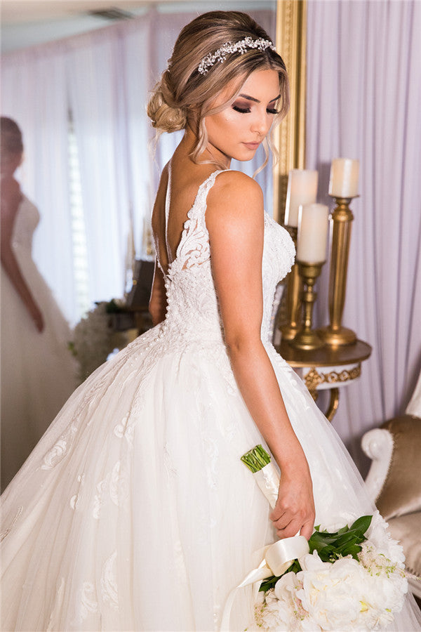 A line Lace Ball Gown Wedding Dresses AmazingBridal Gowns