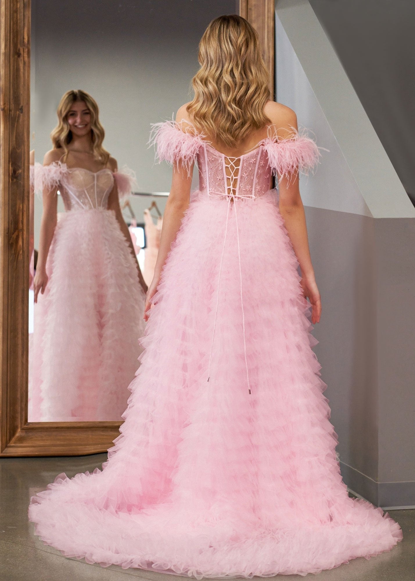 Ingrid |A Line Sweetheart Tiered Tulle Long Prom Dress With Slit