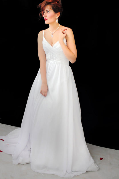 A-line Spaghetti Strap Floor Length Chapel Tulle Backless Wedding Dress