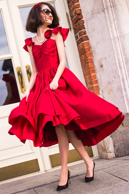 A-line Spaghetti Strap Tea Length Charmuse Homecoming Dress