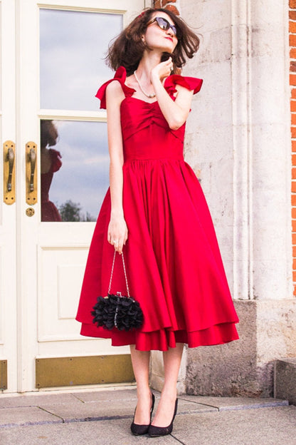 A-line Spaghetti Strap Tea Length Charmuse Homecoming Dress