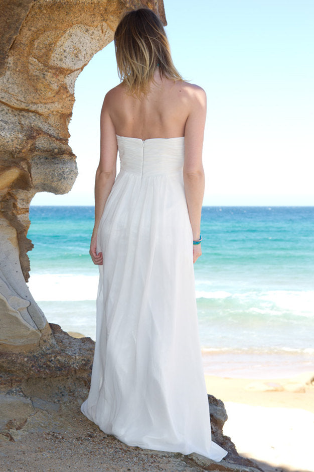 A-line Strapless Floor Length Court Chiffon Backless Wedding Dress