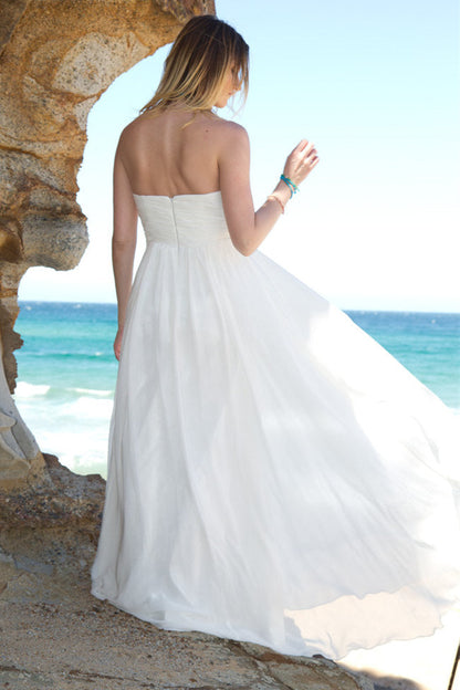 A-line Strapless Floor Length Court Chiffon Backless Wedding Dress