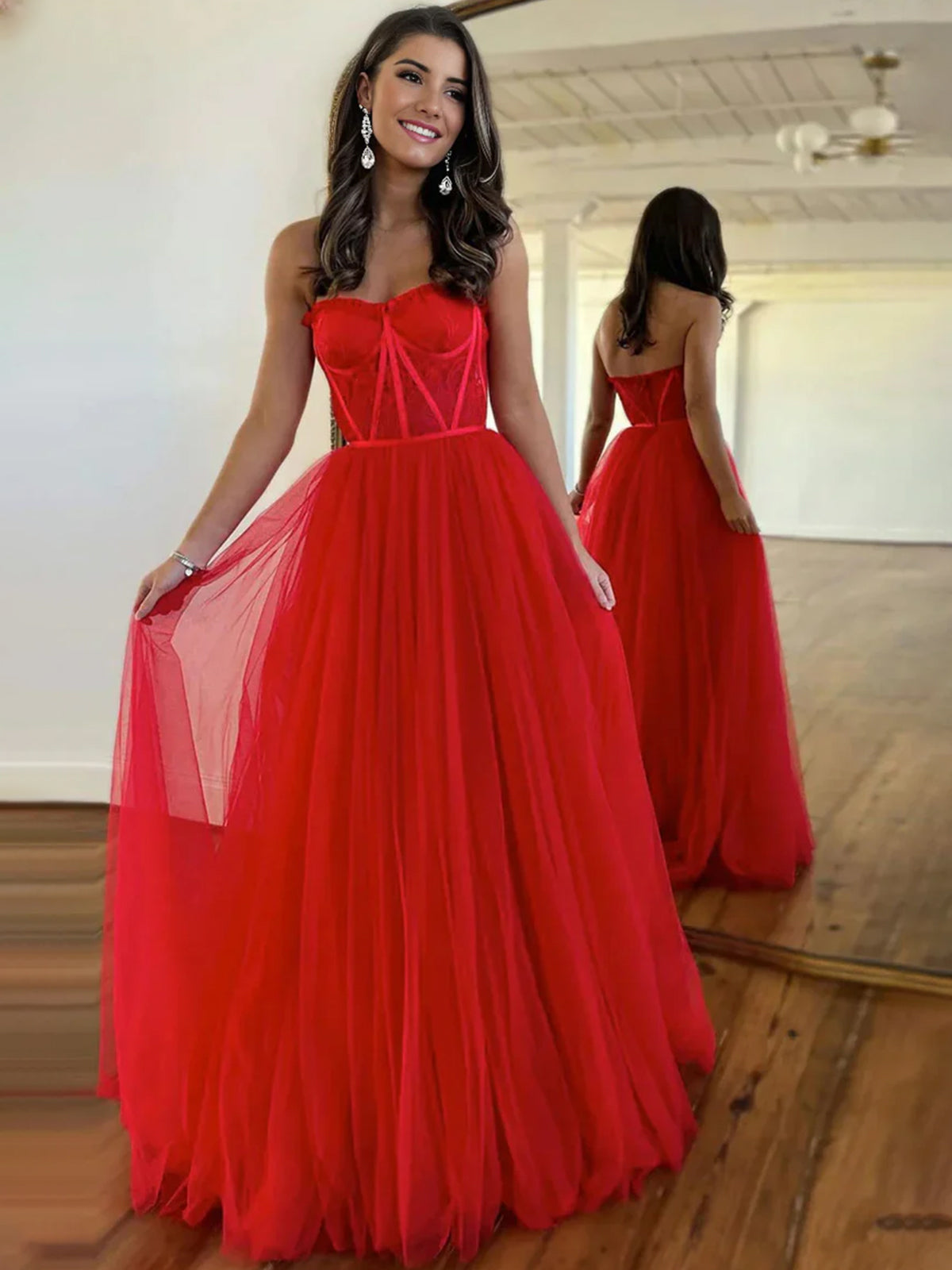 Talia |A Line Sweetheart Corset Tulle Prom Dress with Slit