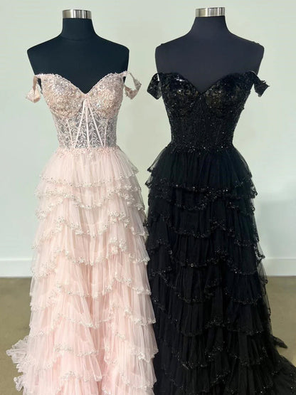 Scout | A-Line Sweetheart Champagne Tulle Prom Dresses with Appliques