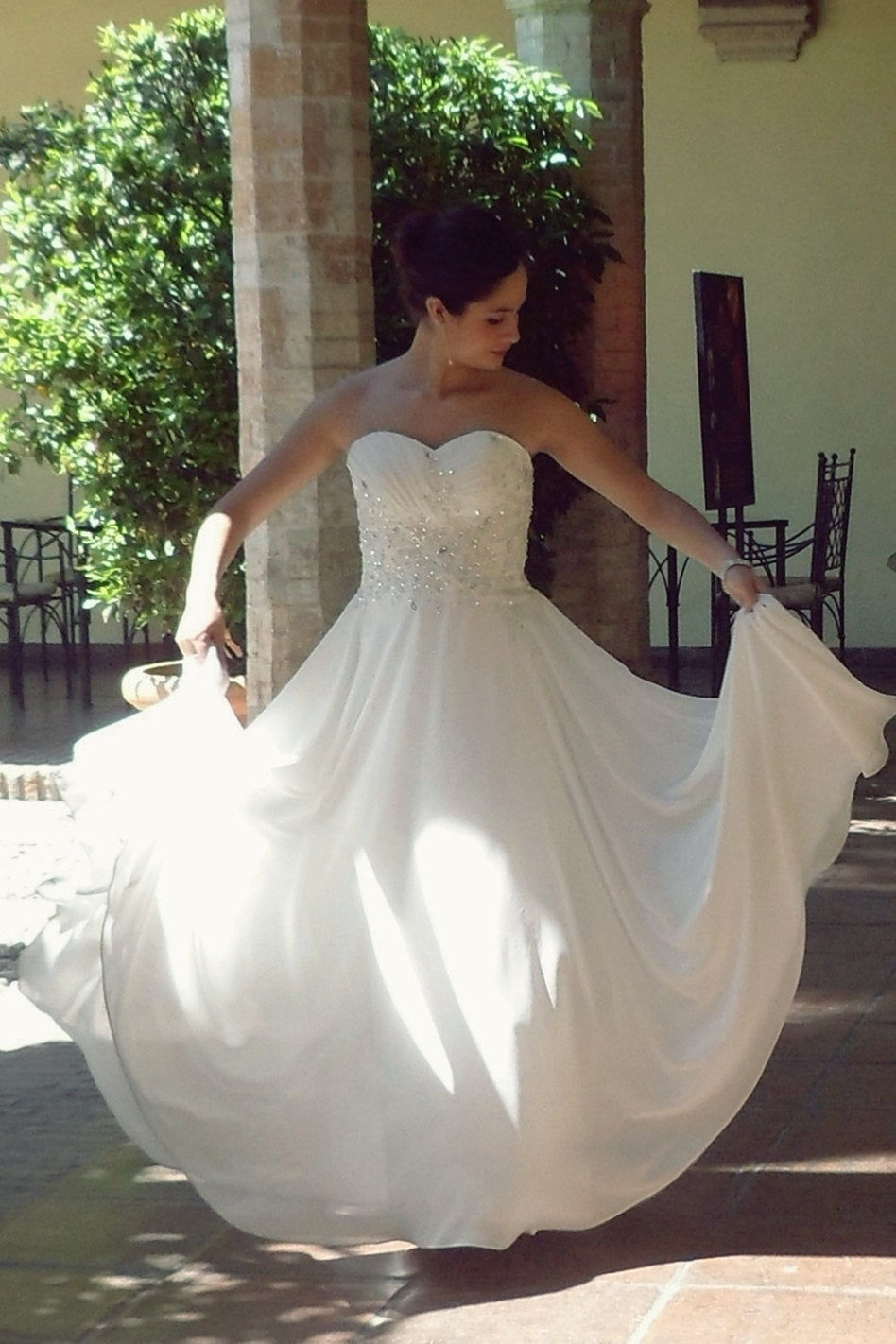 A-line Sweetheart Floor Length Chiffon Beaded Wedding Dress