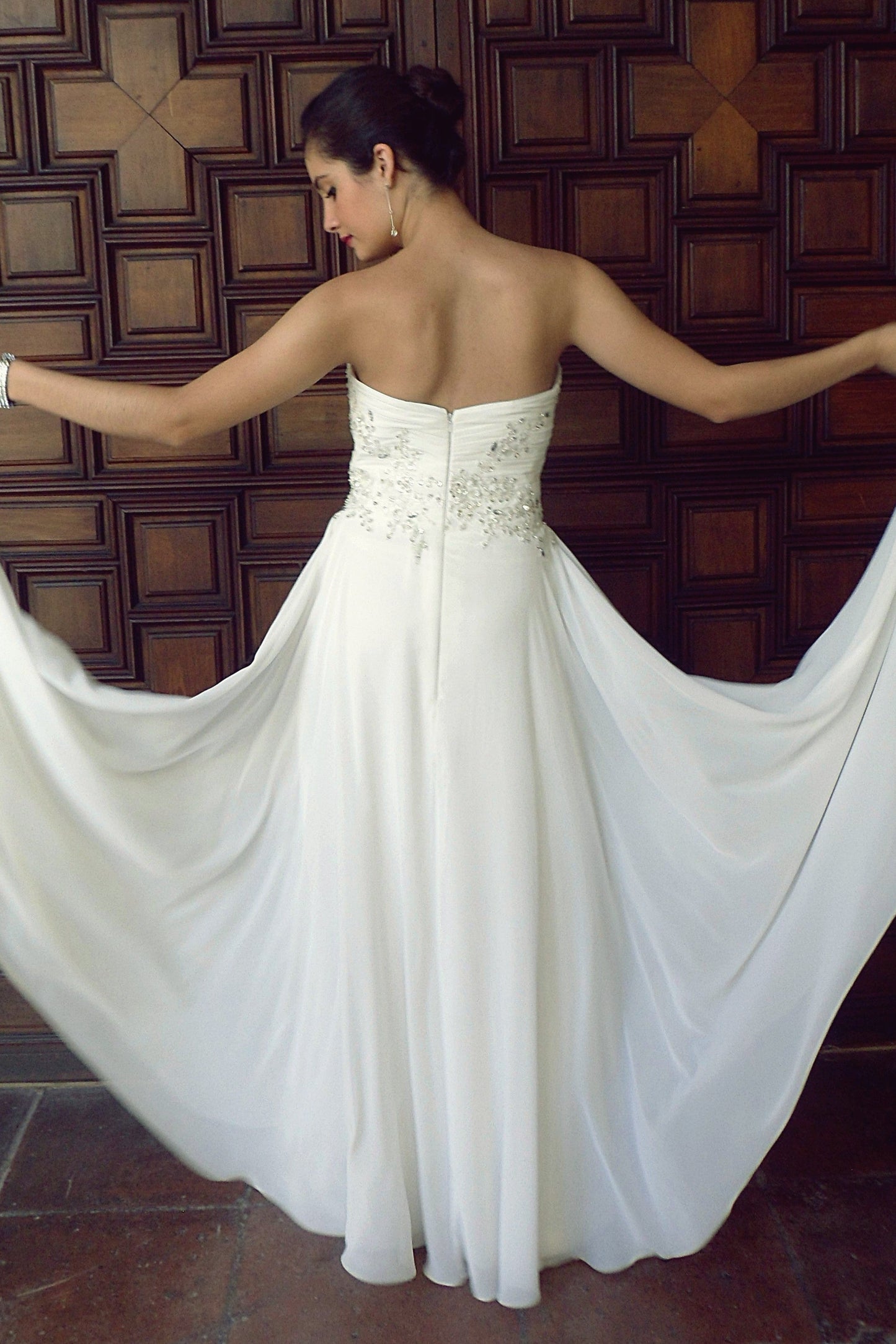 A-line Sweetheart Floor Length Chiffon Beaded Wedding Dress