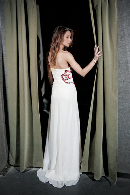 A-line Sweetheart Floor Length Chiffon Rhinestone Wedding Dress