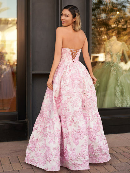 Delice | A-Line Sweetheart Floral Printed Long Prom Dresses