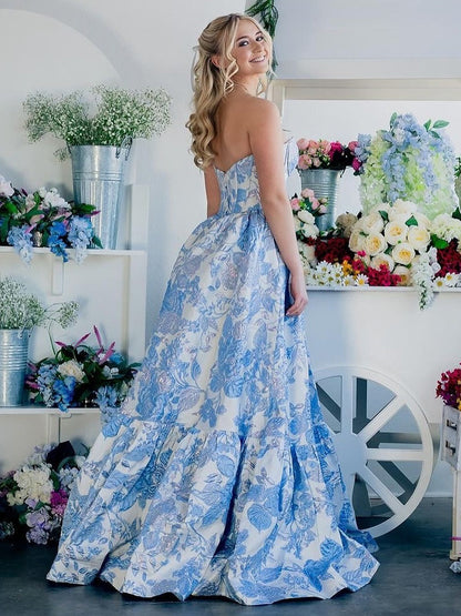 Delice | A-Line Sweetheart Floral Printed Long Prom Dresses