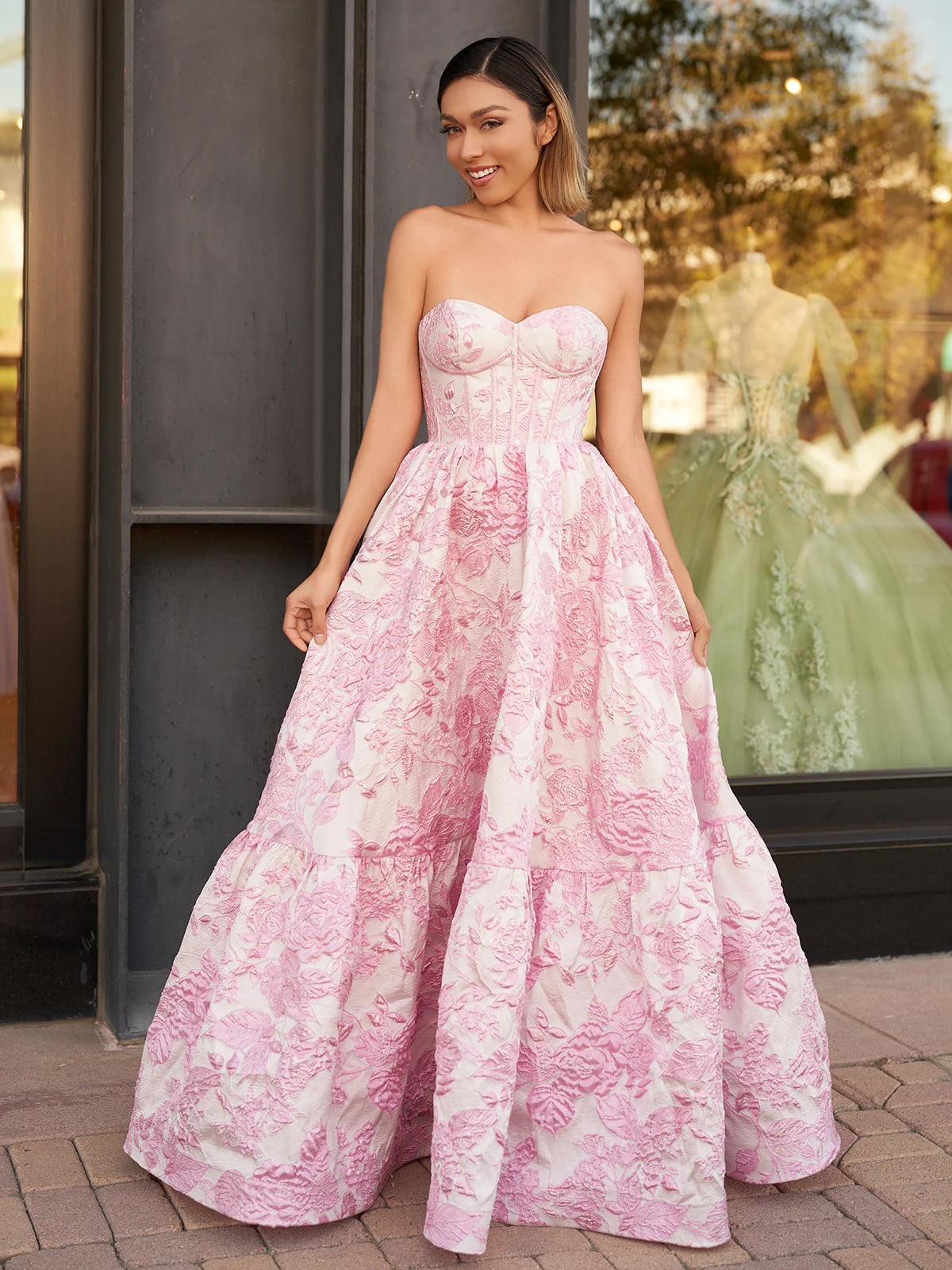 Delice | A-Line Sweetheart Floral Printed Long Prom Dresses