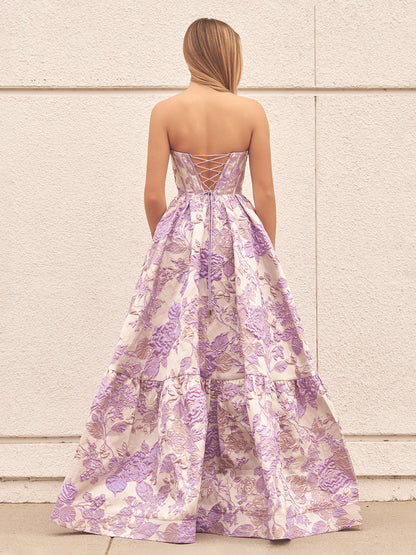 Delice | A-Line Sweetheart Floral Printed Long Prom Dresses