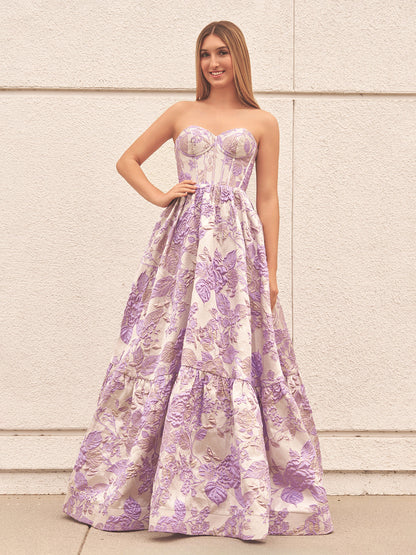 Delice | A-Line Sweetheart Floral Printed Long Prom Dresses