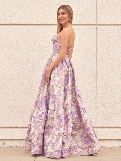 Delice | A-Line Sweetheart Floral Printed Long Prom Dresses