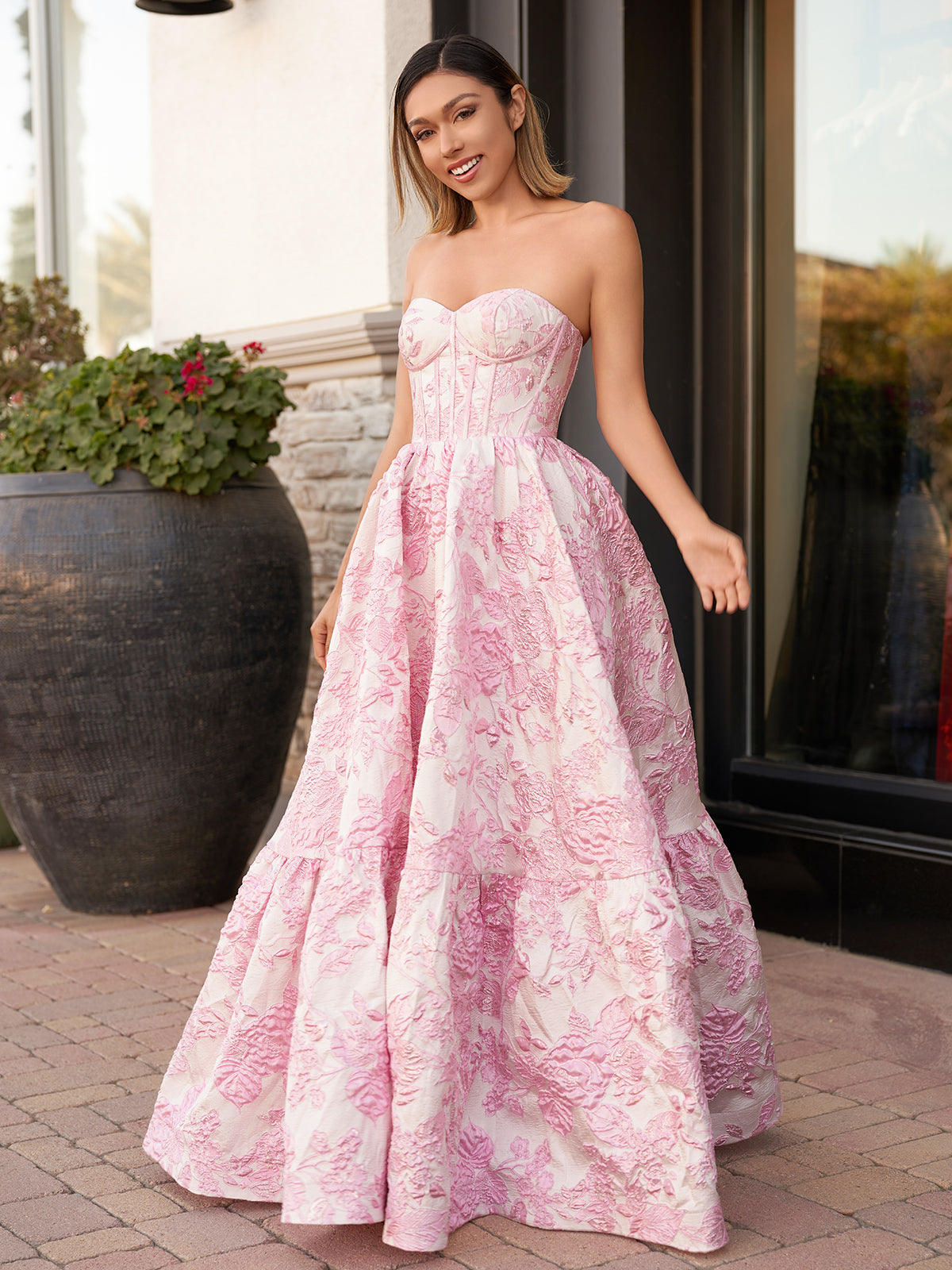 Delice | A-Line Sweetheart Floral Printed Long Prom Dresses