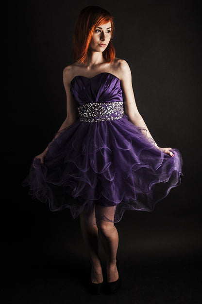 A-line Sweetheart Knee Length Tulle Beaded Backless Homecoming Dress