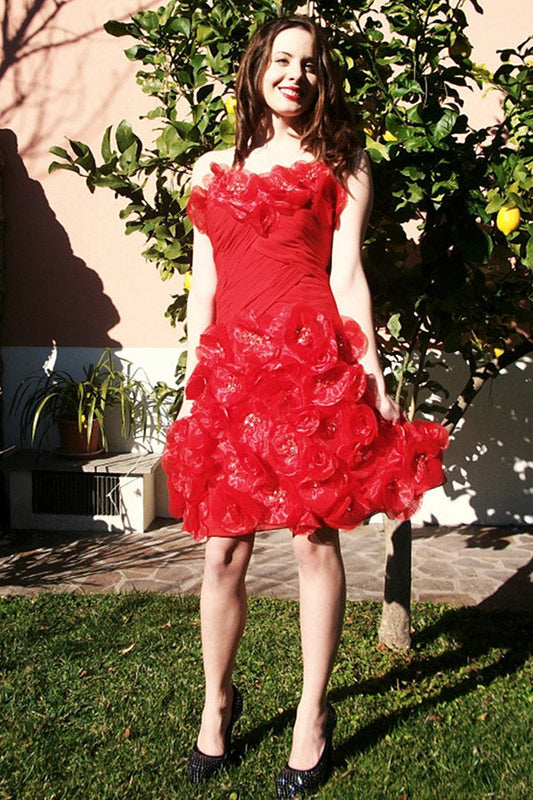 A-line Sweetheart Knee Length Tulle Beaded Homecoming Dress