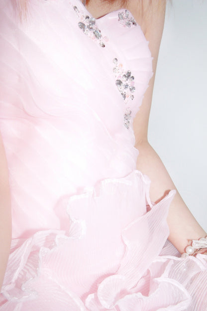 A-line Sweetheart Knee Length Tulle Flower Rhinestone Homecoming Dress