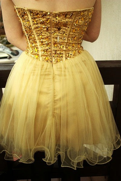 A-line Sweetheart Knee Length Tulle Rhinestone Homecoming Dress