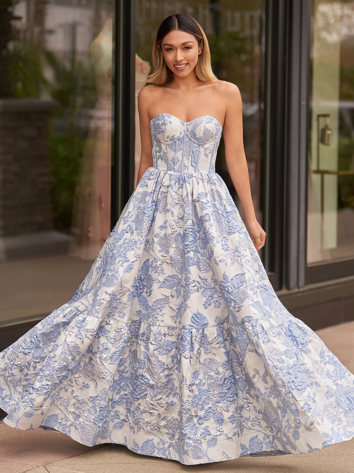 Delice | A-Line Sweetheart Floral Printed Long Prom Dresses