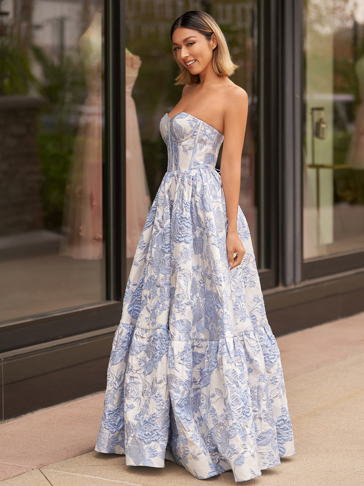 Delice | A-Line Sweetheart Floral Printed Long Prom Dresses