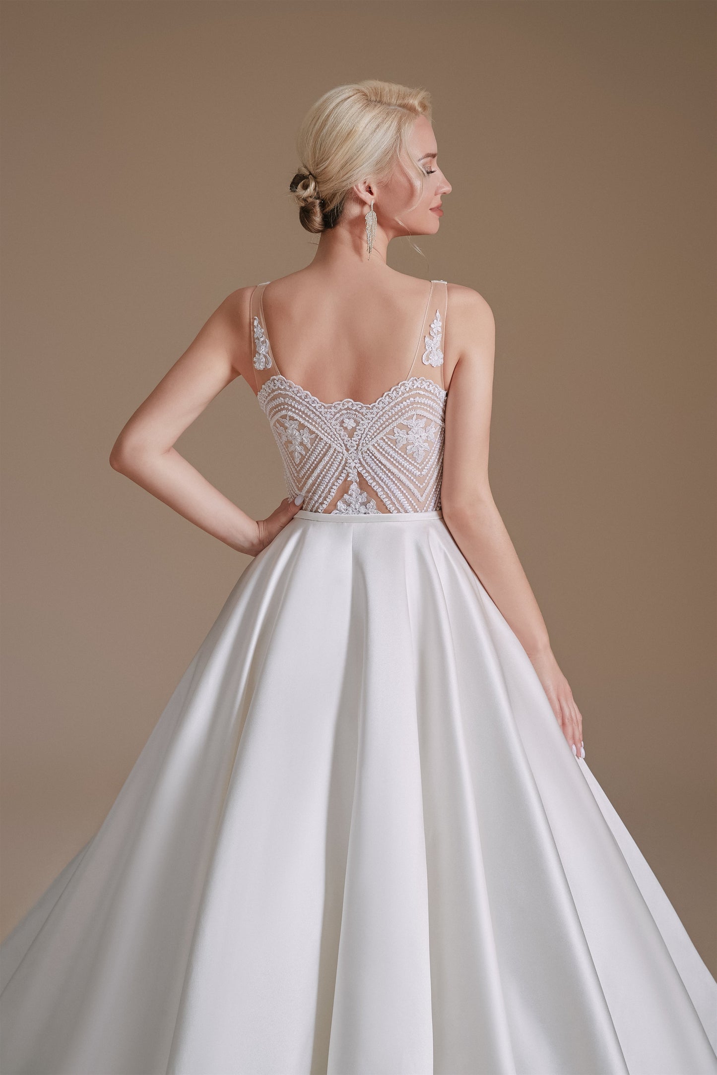 A Line V Neck Floor Length Applique Wedding Dress | Ballbella Design