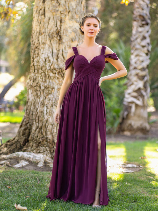 A-Line V-neck Floor-Length Chiffon Bridesmaid Dress