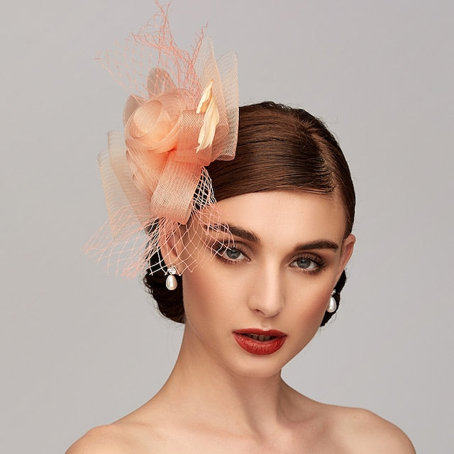 Elegant Net Mesh Tulle Fascinator Hats Headpiece Clip Headband with Bow