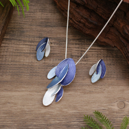 Stylish Enamel Irregular Petal Earrings Necklace Two Pieces Jewelry Set