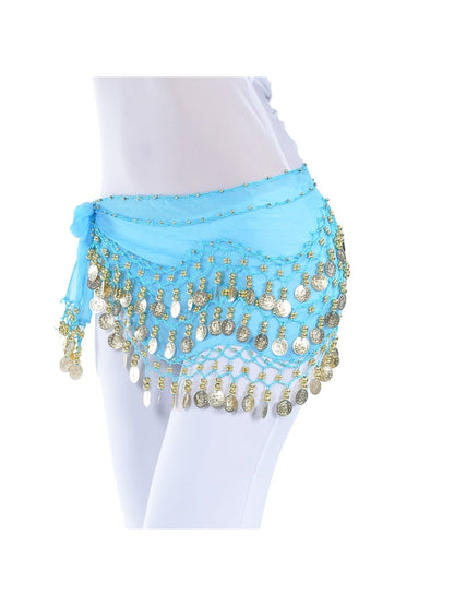 Belly Dance Hip Scarf Coin Sequin Women's Training Chiffon / Ballroom Gold Coin Belt