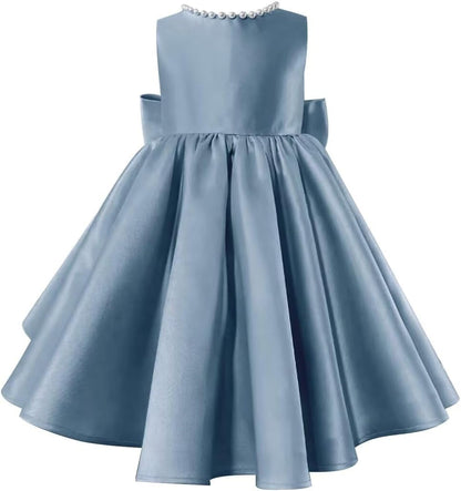 Beading V-Neck Back Sleeveless Floor Length Flower Girl Party Dress with Bow