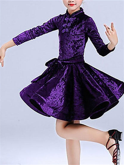 Latin Dance Kids' Dancewear Dress Pure Color Long SleevGirls' Performance & Terylene