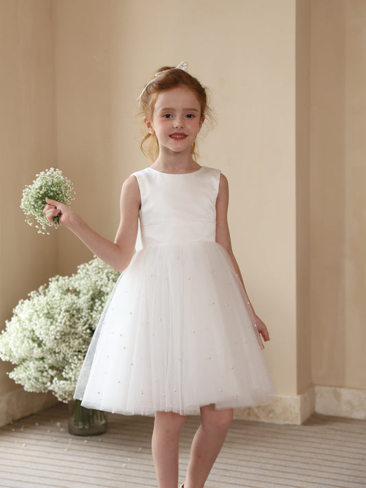 Ball-Gown Scoop Sleeveless Short/Mini Flower Girl Dresses With Bowknot