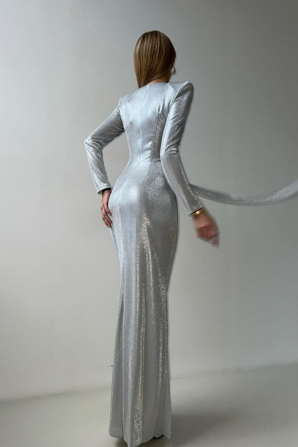 edgynewlook Sliver Stuning Long Prom Dress Mermaid Long Sleeves