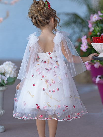 Tulle Knee-length Strawberry Embroidery Flower Girl Dress