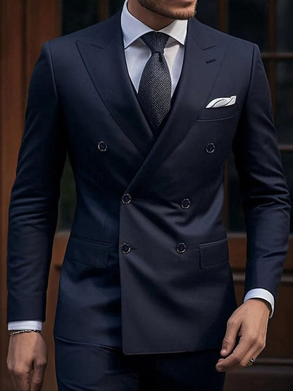 Men's Tailored Fit Double Breasted Six-buttons 2 Pieces Wedding Suits