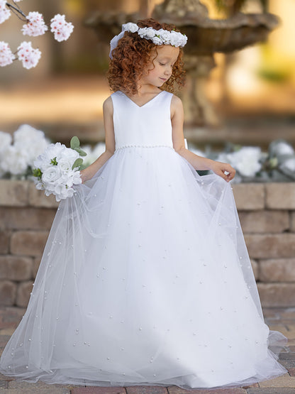 Elegant Princess Ball Gown Satin & Tulle Flower Girl Dress