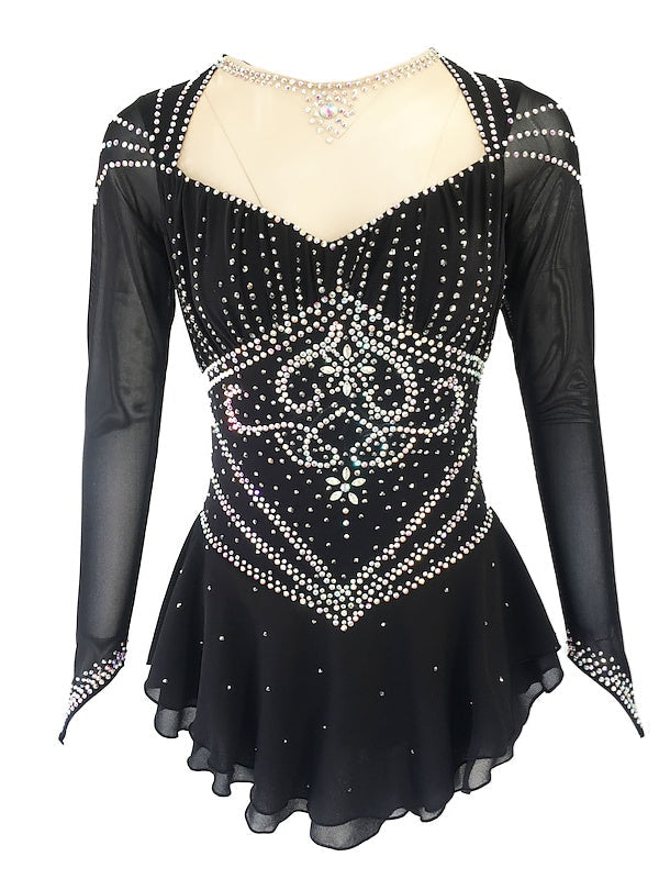 Figure Skating Dress Women's Girls'  Dancewear Spandex Stretch Yarn  Solid Colored Classic Crystal/Rhinestone Skating Dress