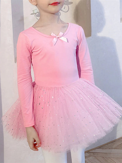 Kids' Dancewear Bowknot Lace Solid Long Sleeve Girls' Performance Cotton Blend Tulle