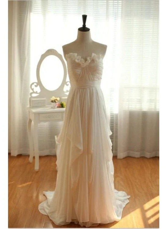 Beautiful Ivory Chiffon Simple Wedding Dress, Long Floor Length Beach Wedding Gowns gh591