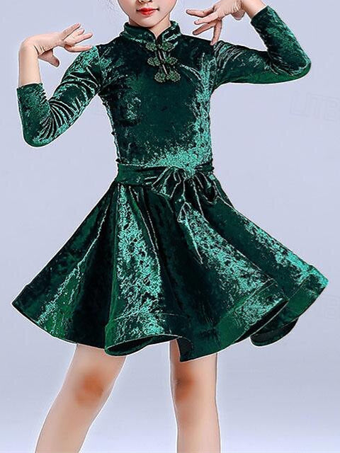 Latin Dance Kids' Dancewear Dress Pure Color Long SleevGirls' Performance & Terylene