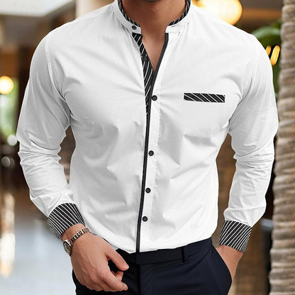 Men's Casual Cotton Blend Long Sleeves Stripes Shirt