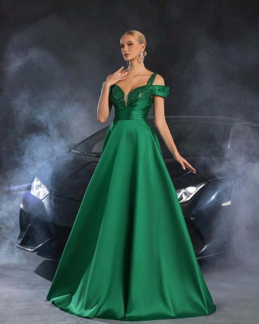 Green Sequins Wide Shoulder Straps Prom Dress ZT0343