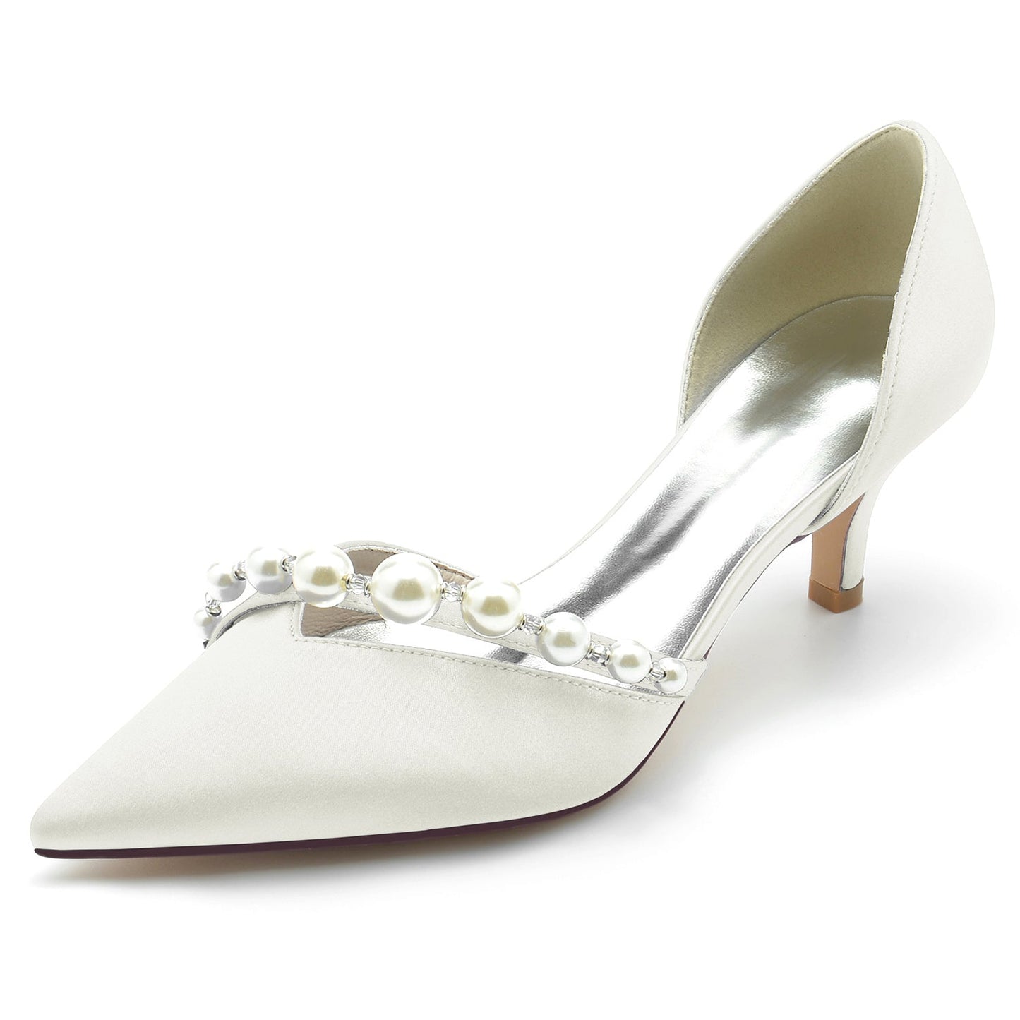 Women's Wedding Shoes White Pearl Mid Pointed Toe Minimalism Bridal Shoes