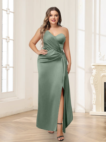 Sheath/Column One-Shoulder Ankle-Length Plus Size Bridesmaid Dresses With Split Side